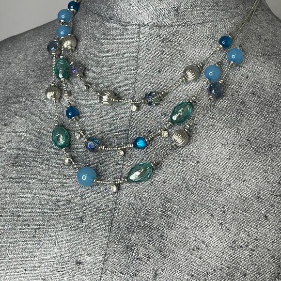necklace teal blue beaded silver fashion jewelry trendy versatile bohemian - Picture 2 of 10